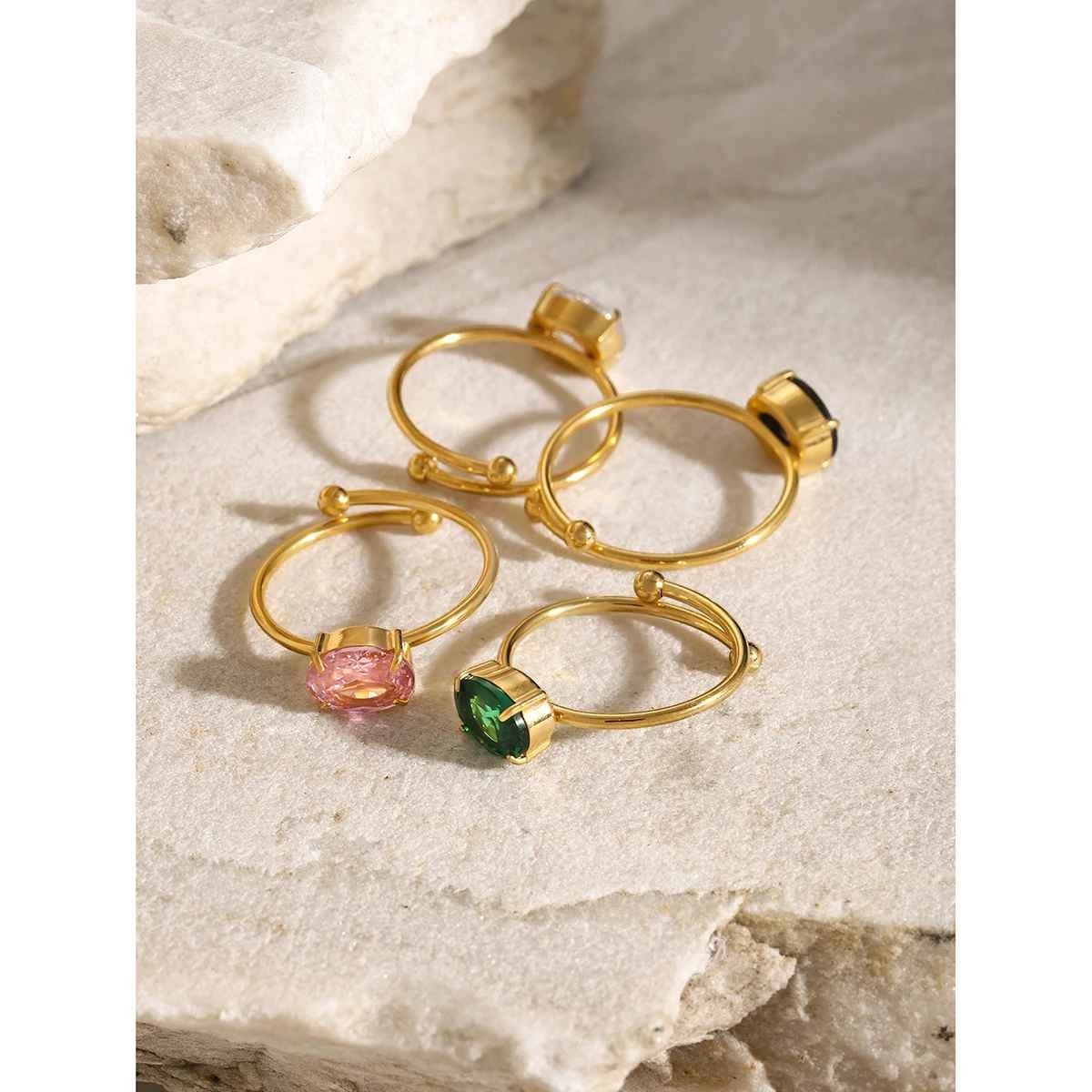 Oval Color-Stone Open Ring - view 6