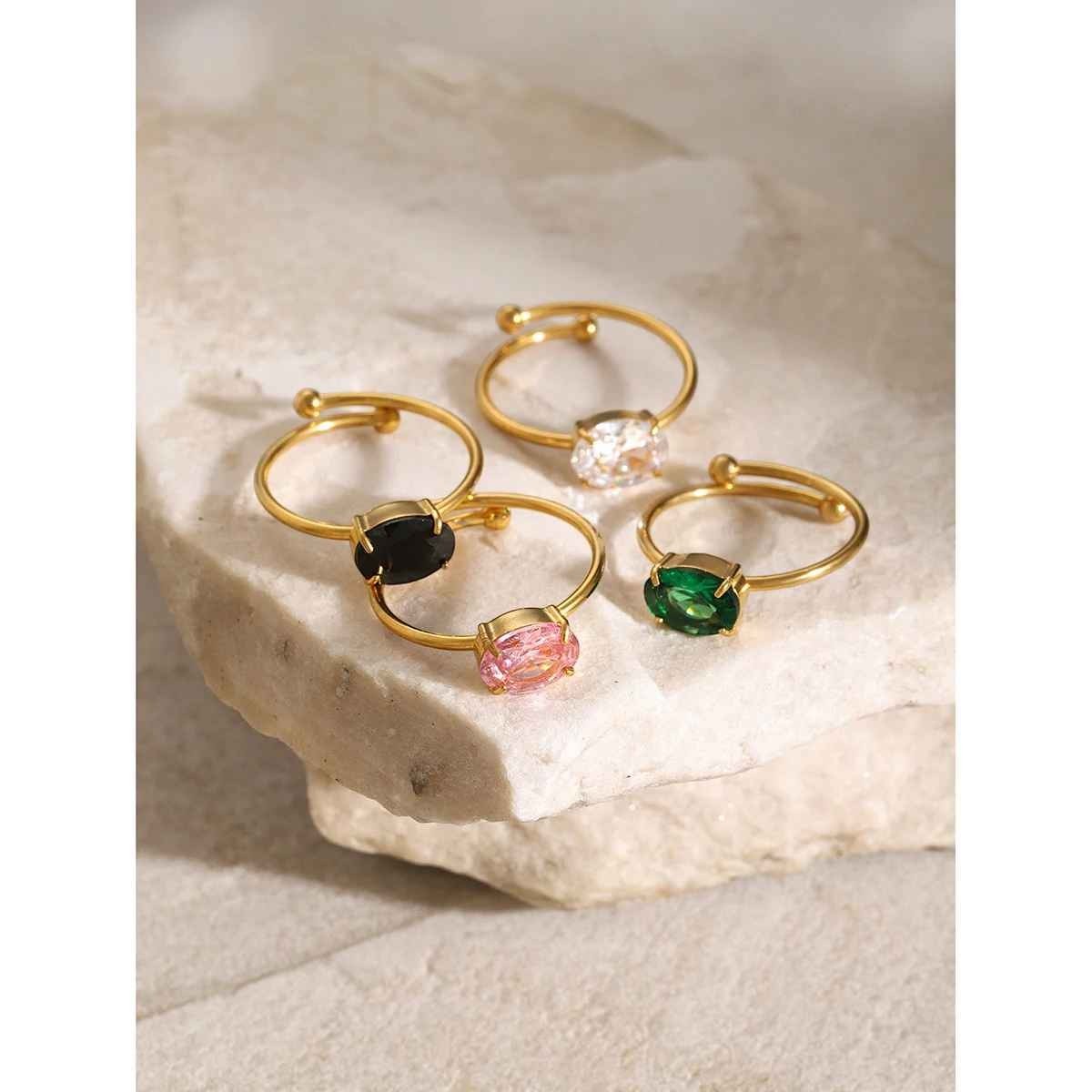 Oval Color-Stone Open Ring - view 5