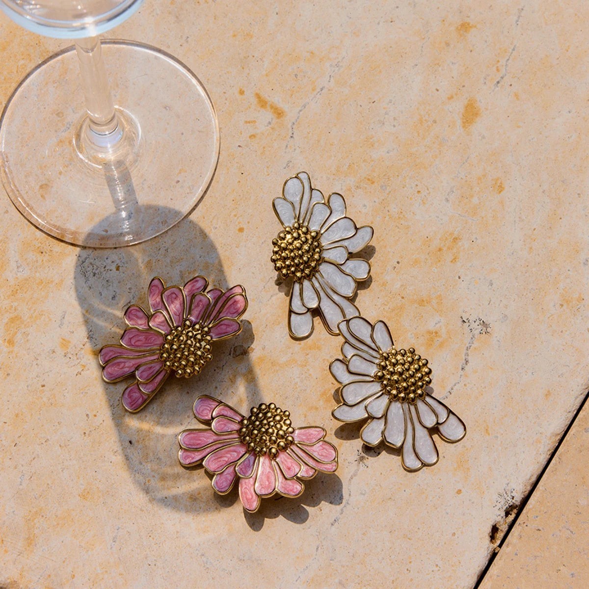Pink & White Floral Stud Earrings product view 7