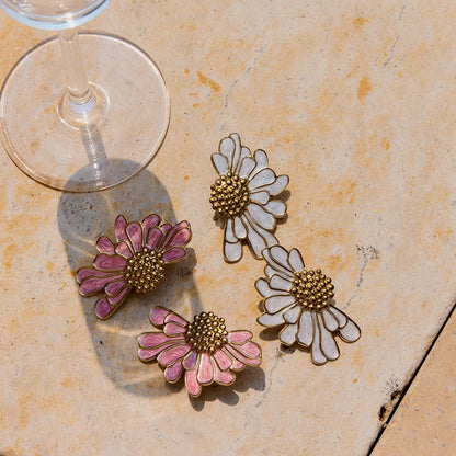 Pink & White Floral Stud Earrings product view 7