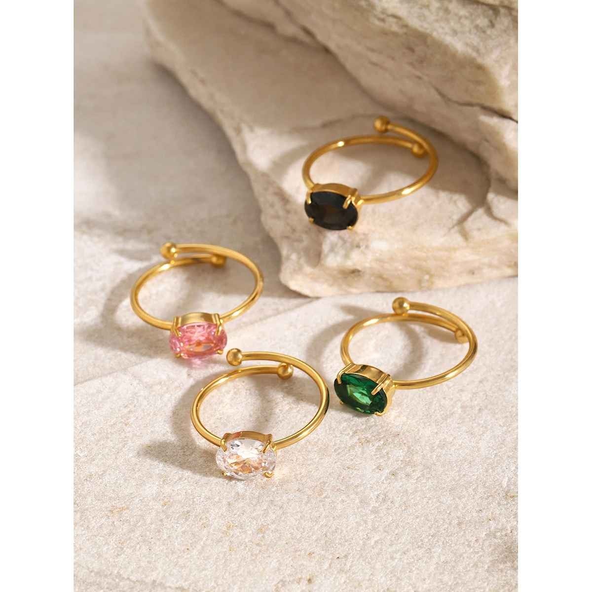 Oval Color-Stone Open Ring - view 4