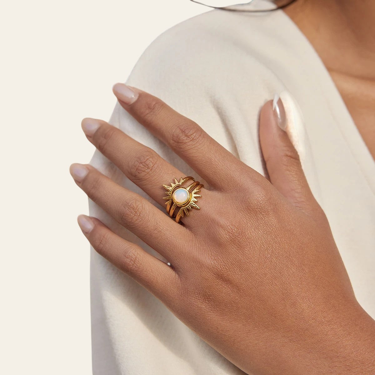 Sunburst Opal Stack Ring Set - view 4