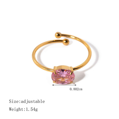 Oval Color-Stone Open Ring - view 7