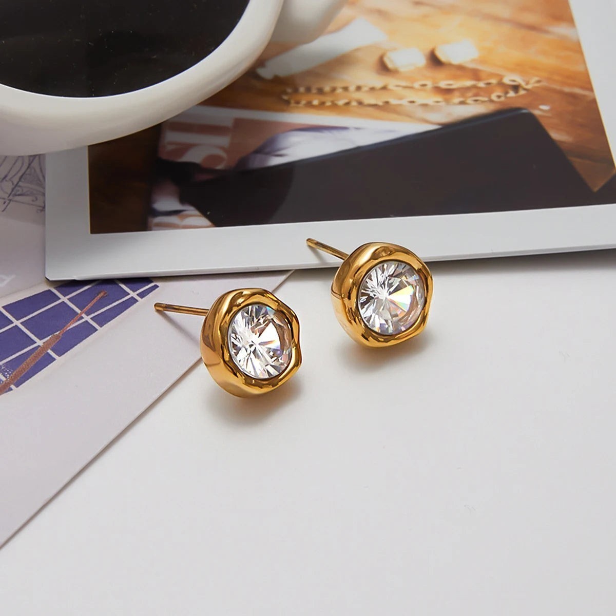 Round Zircon Stud Earrings product view 6