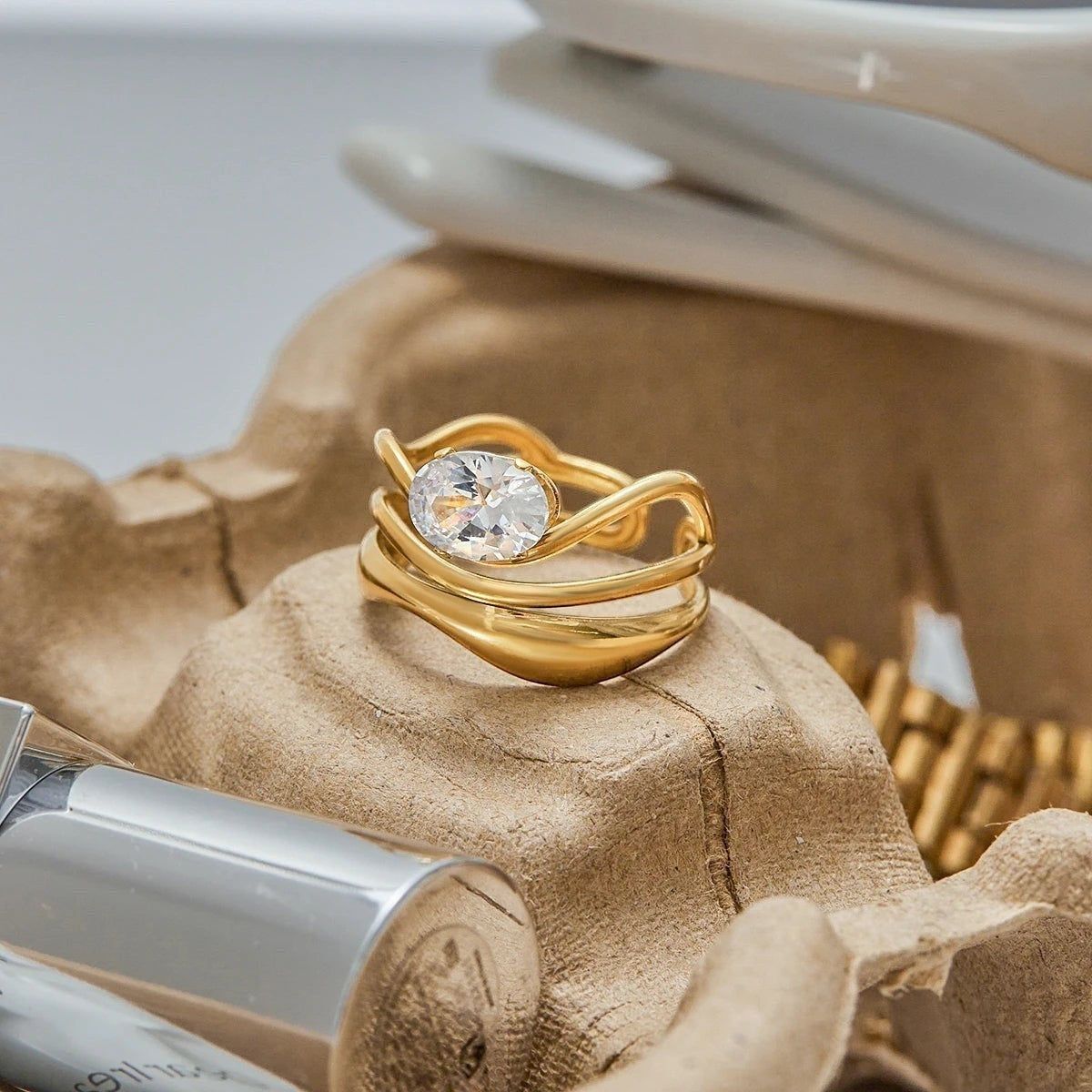 Geometric Crystal Open Ring - view 9