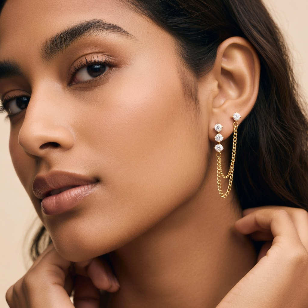 Zircon Chain Drop Earrings product view 3