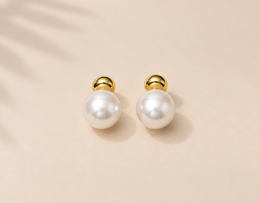 Oval Pearl Stud Earrings