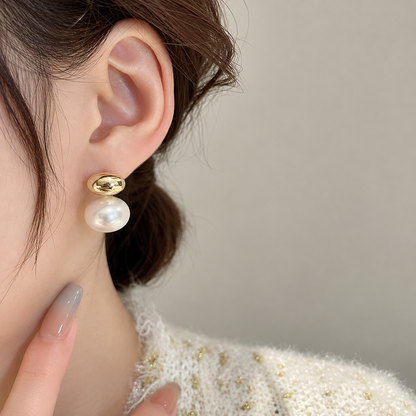 Oval Pearl Stud Earrings