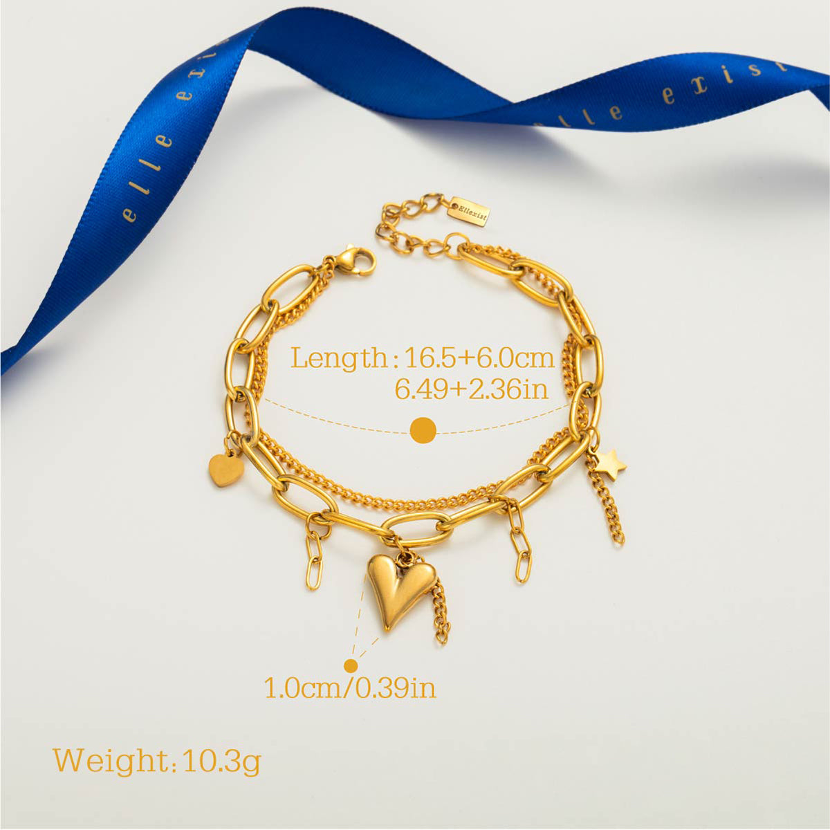 Amoria Linked Heart Bracelet size and measurement guide