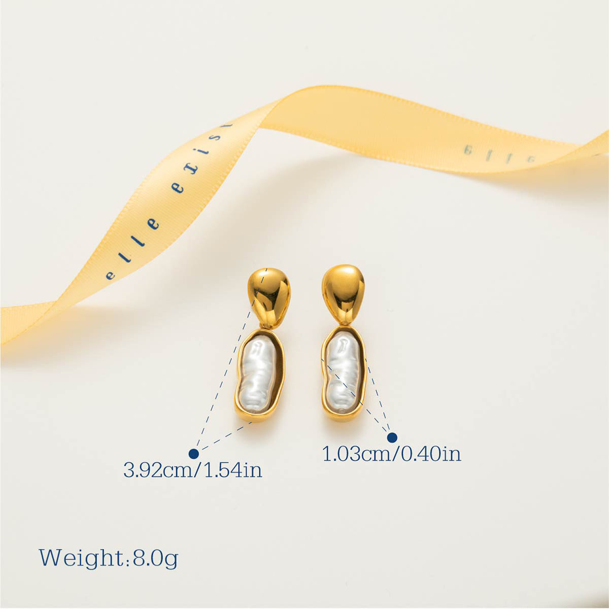 Baroque Gold Drop Earrings size and measurement guide