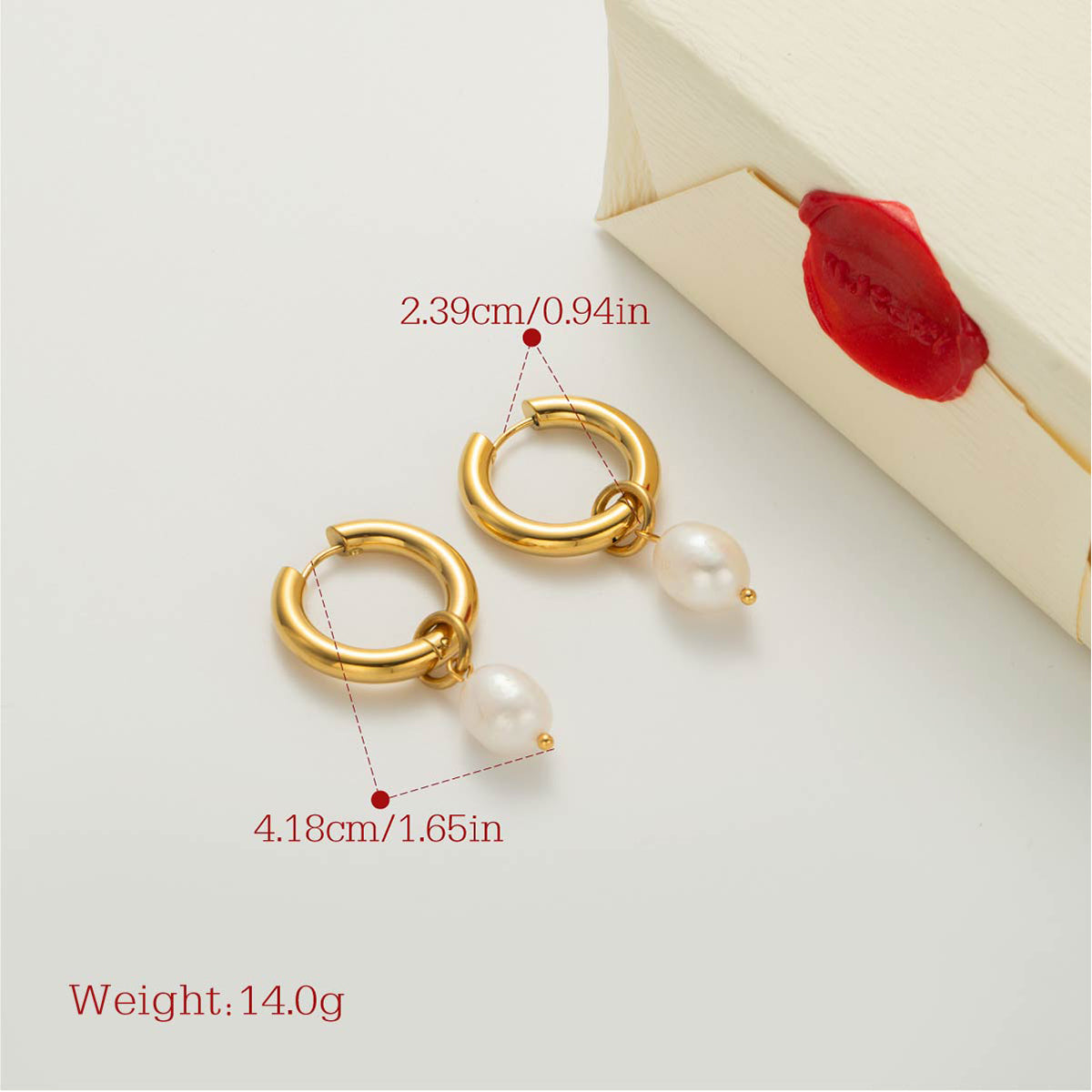 Pearl Love Drop Earrings size and measurement guide