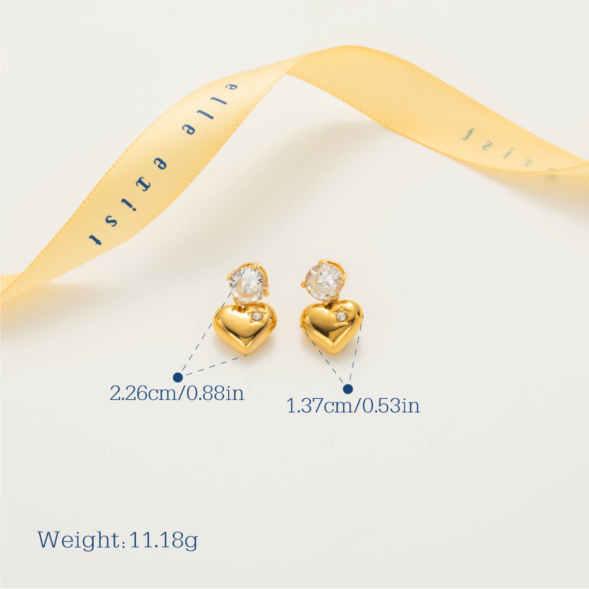 Radiant Heart Drop Earrings size and measurement guide