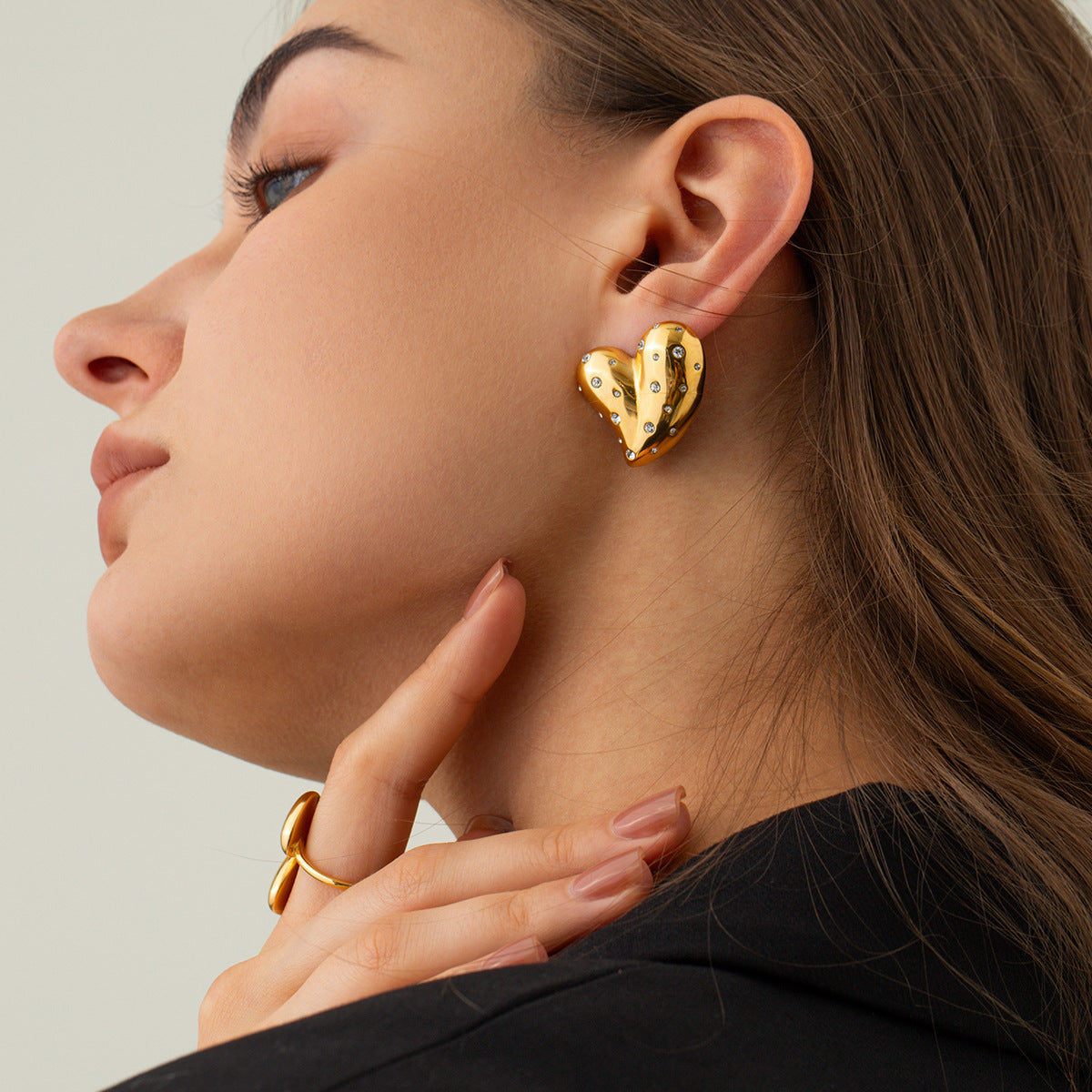 Heart Zircon Stud Earrings product view 6