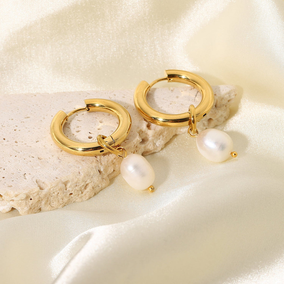Double Pearl Drop Earrings product view 1