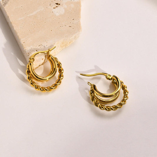 Hemp-Pattern Gold Earrings product view 1