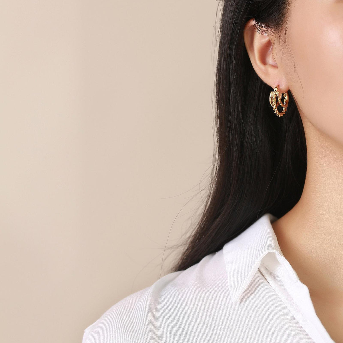 Hemp-Pattern Gold Earrings product view 2