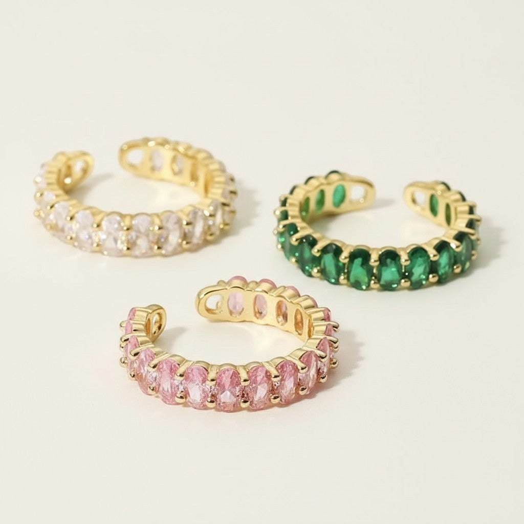 Tri-Color Crystal Open Ring - view 1