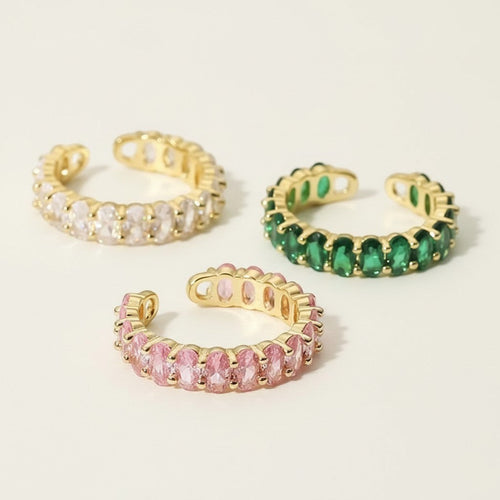 Tri-Color Crystal Open Ring - view 1