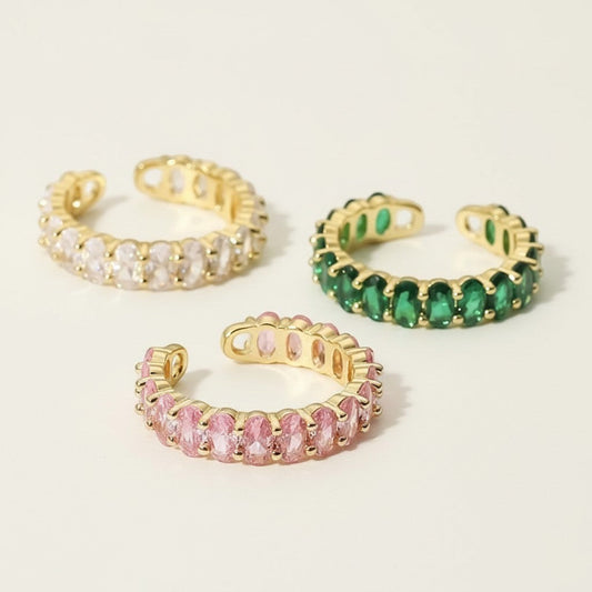Tri-Color Crystal Open Ring - view 1