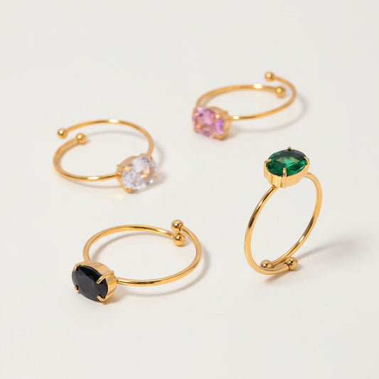 Oval Color-Stone Open Ring - view 1