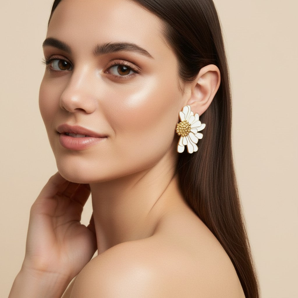 Pink & White Floral Stud Earrings product view 3