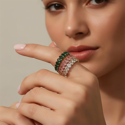 Tri-Color Crystal Open Ring - view 2